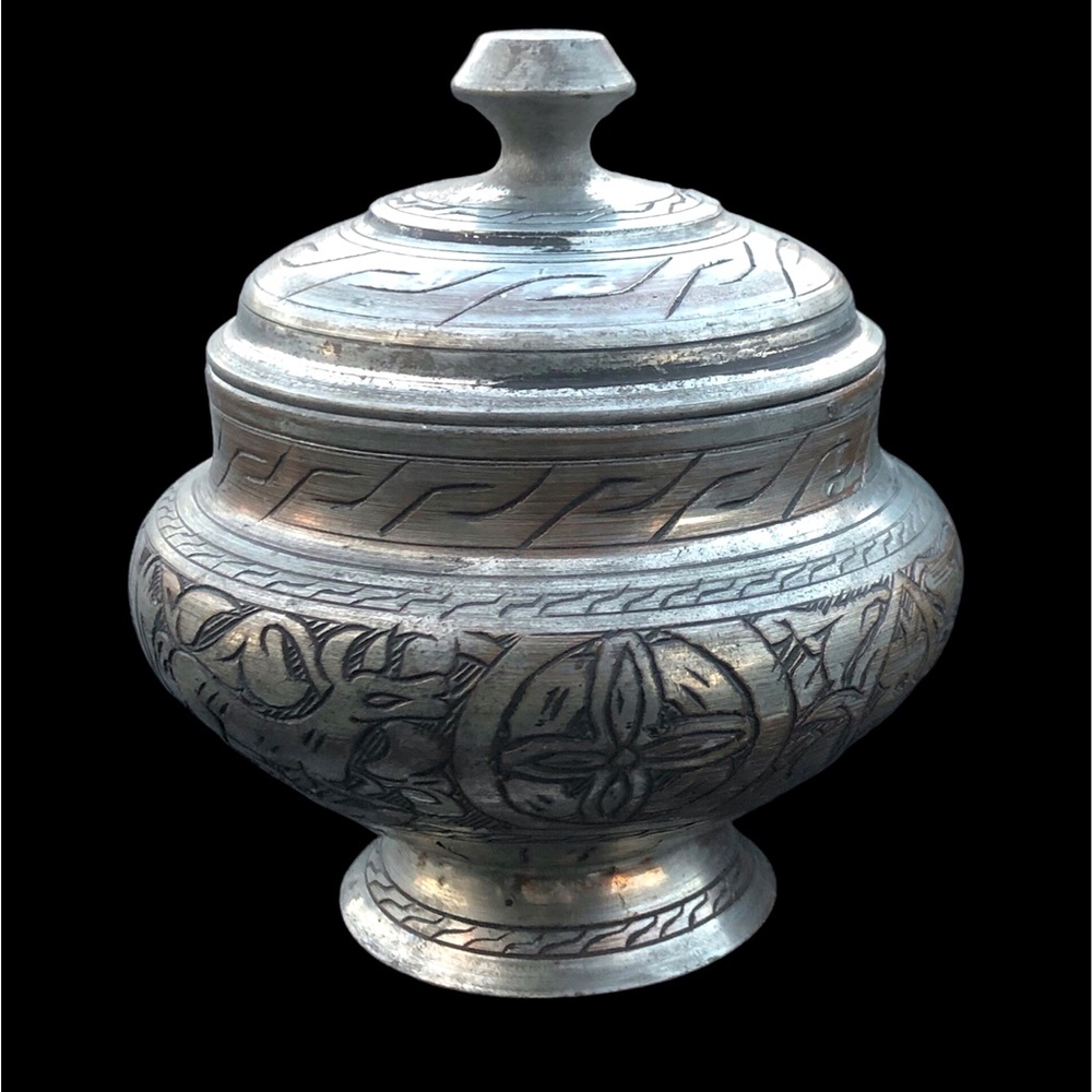 Vintage Antique Turkish Metal Sugar Bowl Lidded Dish Candy Decor
